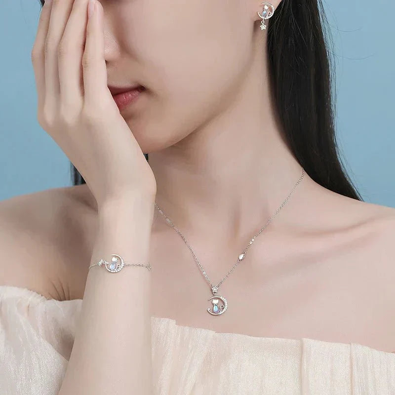 Náušnice mačka s mesiacom a hviezdou