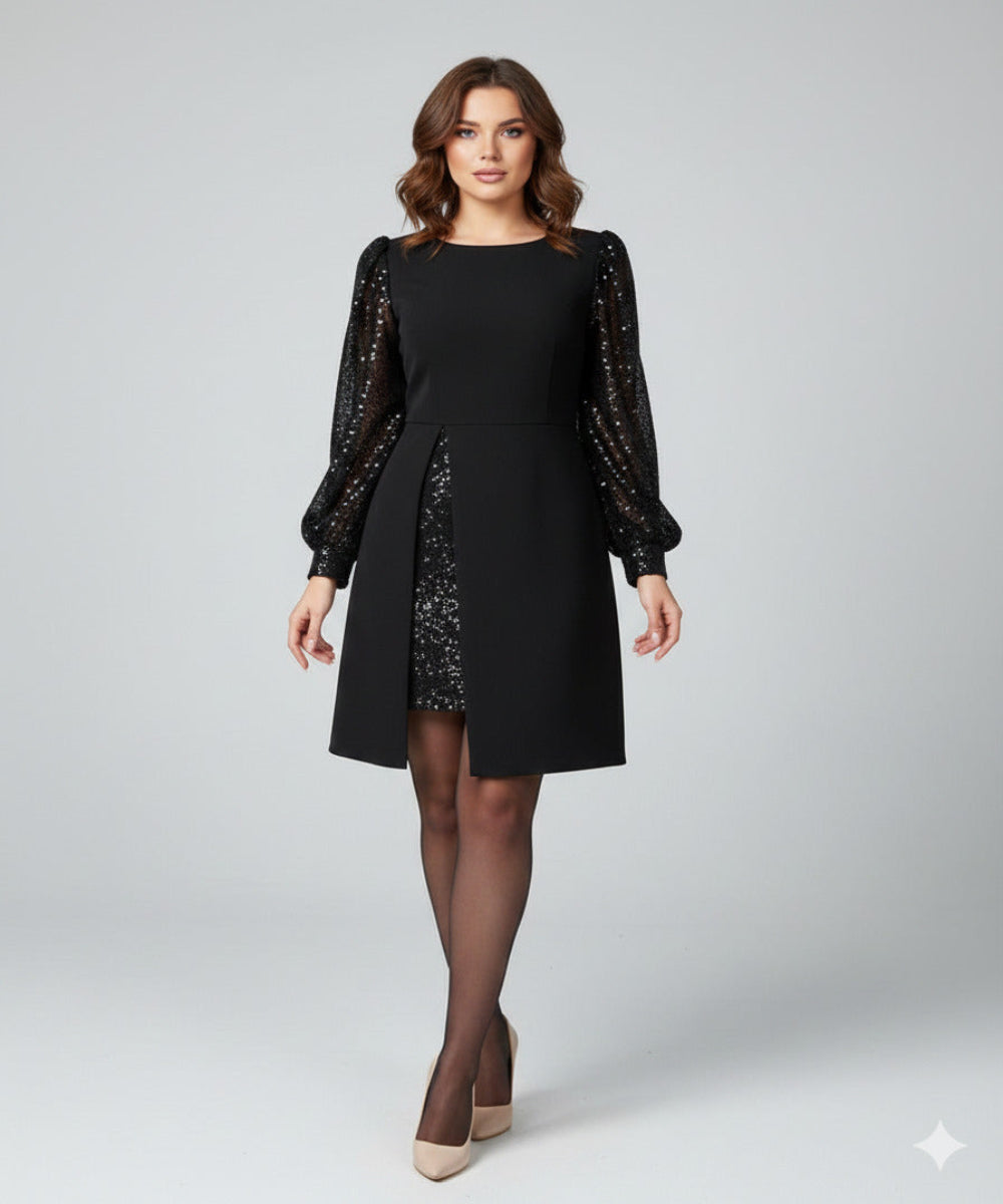 Avora Lyon | Elegantná Šaty s balónovými rukávmi a patchworkovými detailmi