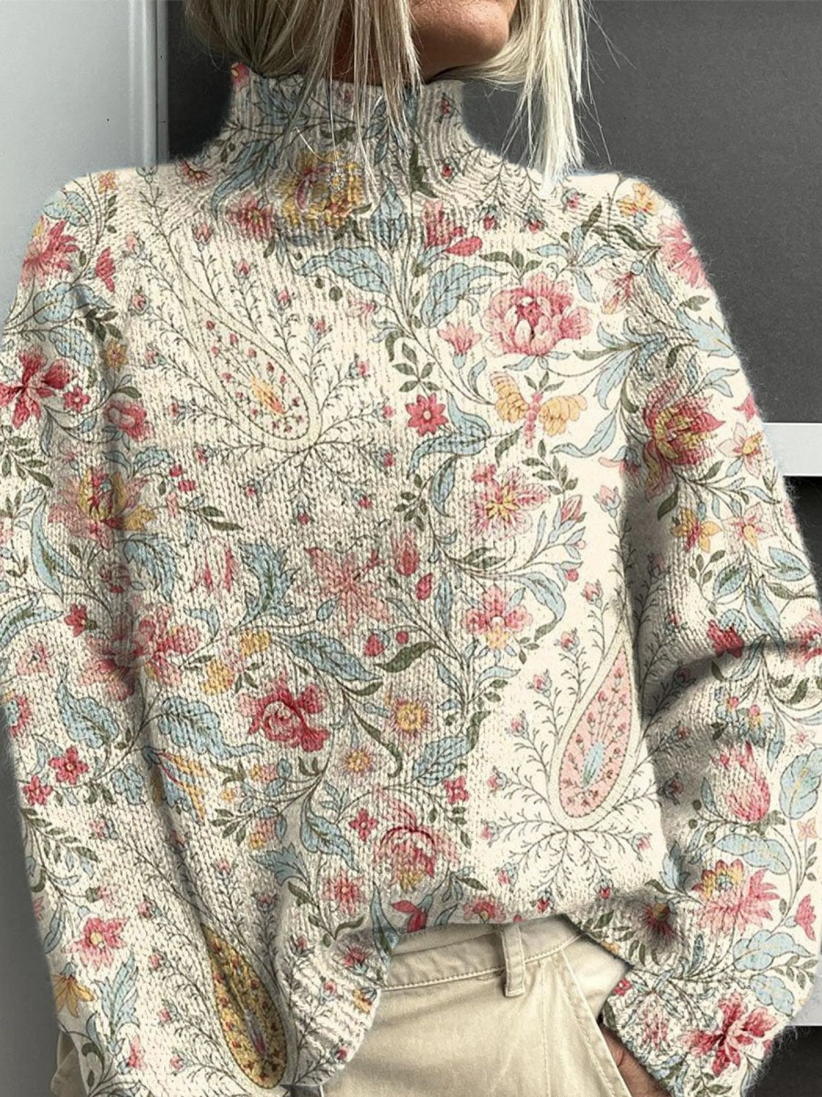 Vintage Paisley Pletený Sveter