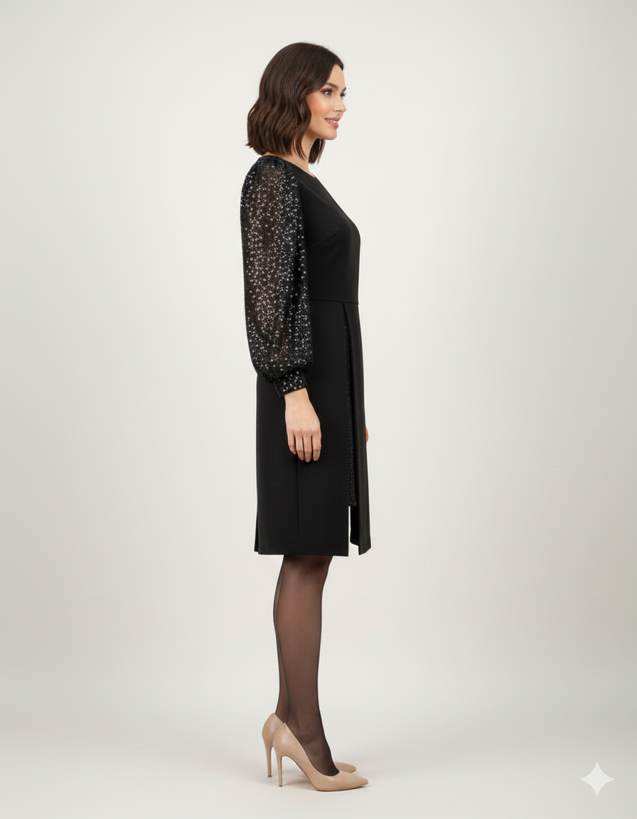 Avora Lyon | Elegantná Šaty s balónovými rukávmi a patchworkovými detailmi