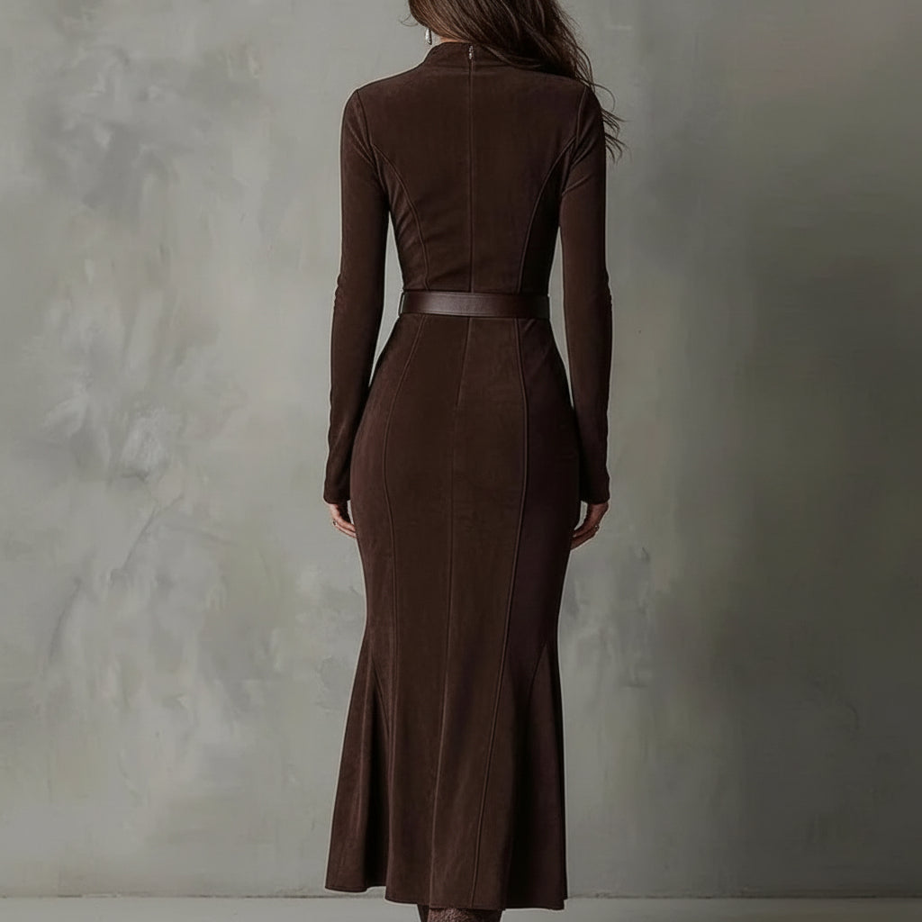 Julina | Elegantná Dlhá Šaty z Imitácie Semišu