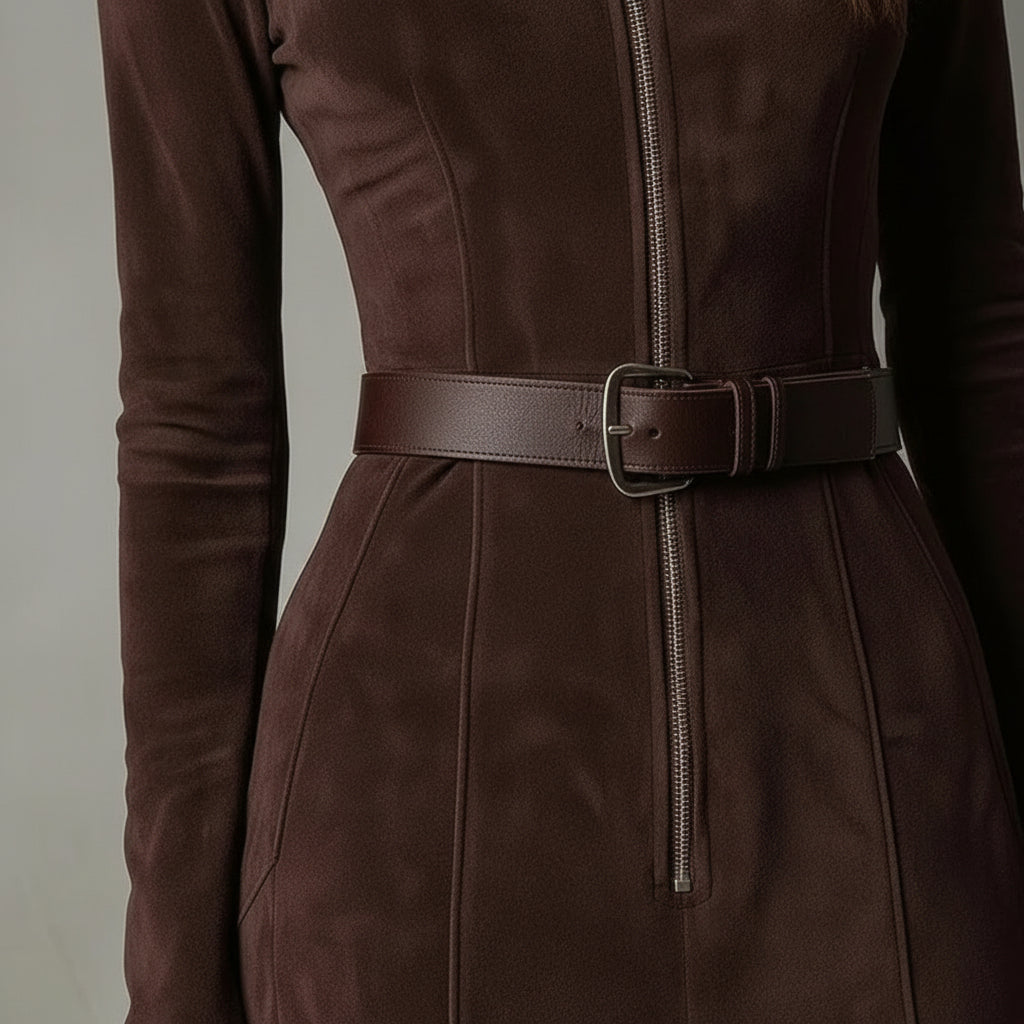 Julina | Elegantná Dlhá Šaty z Imitácie Semišu