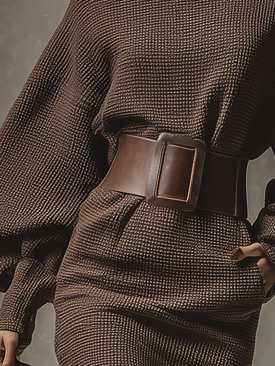 Clea | Krátka pletená šaty so štruktúrovaným pásom