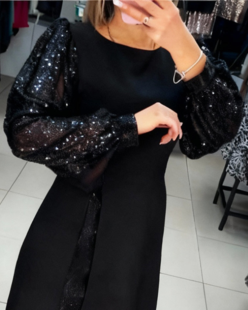 Liliana | Elegantná Šaty s Bufiastými Rukávmi a Patchworkovými Detailmi