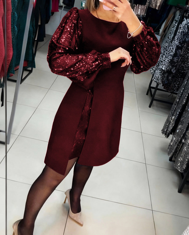 Liliana | Elegantná Šaty s Bufiastými Rukávmi a Patchworkovými Detailmi